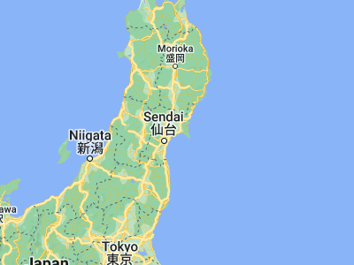 Map showing location of Yamoto (38.42738, 141.21487)