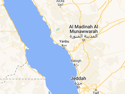 Map showing location of Yanbu‘ al Baḩr (24.08912, 38.06374)