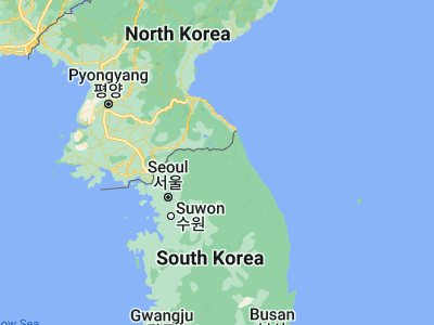 Map showing location of Yanggu (38.10583, 127.98944)