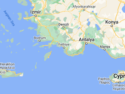 Map showing location of Yaniklar (36.70827, 29.05081)