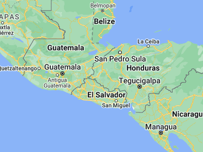 Map showing location of Yaruchel (14.53333, -88.81667)