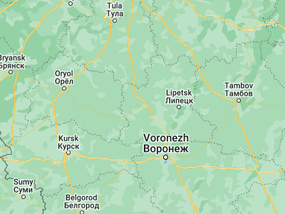 Map showing location of Yelets (52.62366, 38.50169)