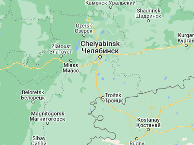 Map showing location of Yemanzhelinsk (54.75472, 61.32083)