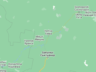 Map showing location of Yemva (62.58999, 50.85939)