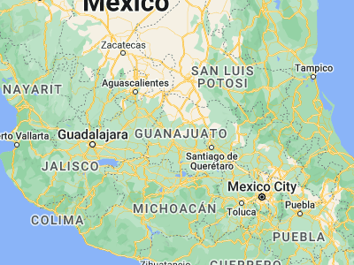 Map showing location of Yerbabuena (20.97081, -101.27321)