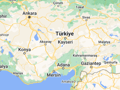 Map showing location of Yeşilhisar (38.34972, 35.08667)