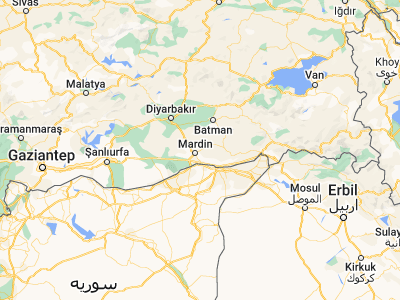 Map showing location of Yeşilli (37.3405, 40.82558)