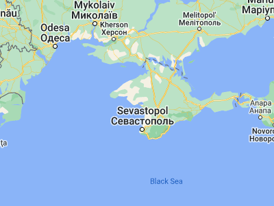 Map showing location of Yevpatoriya (45.20091, 33.36655)