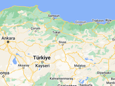 Map showing location of Yıldızeli (39.86639, 36.59889)