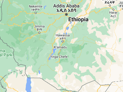Map showing location of Yirga ‘Alem (6.75, 38.41667)