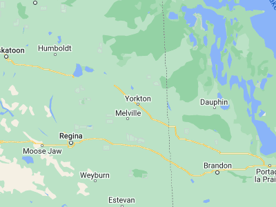 Map showing location of Yorkton (51.2167, -102.46766)