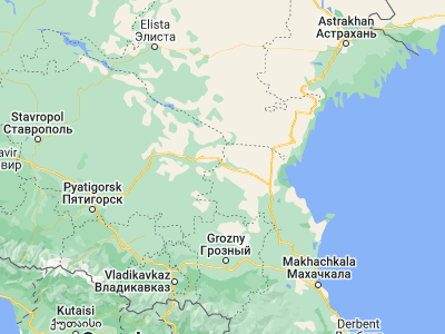 Map showing location of Yuzhno-Sukhokumsk (44.65811, 45.6436)