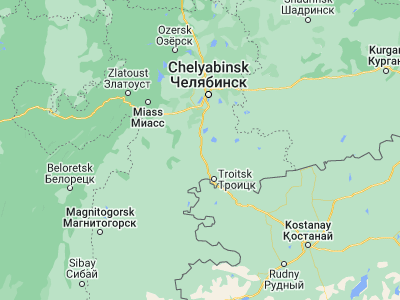 Map showing location of Yuzhnoural’sk (54.4418, 61.2536)