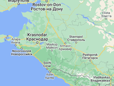 Map showing location of Yuzhnyy (45.0025, 40.47472)