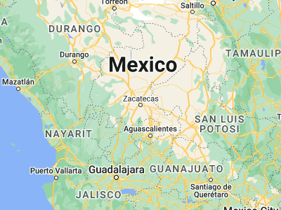 Map showing location of Zacatecas (22.76843, -102.58141)