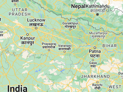 Map showing location of Zafarābād (25.69844, 82.73283)