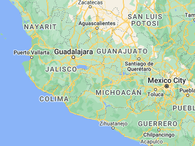 Map showing location of Zamora de Hidalgo (19.98912, -102.28477)