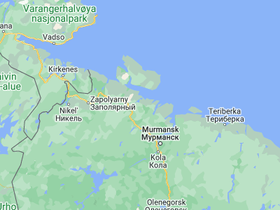 Map showing location of Zaozërsk (69.40052, 32.44761)