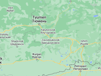 Map showing location of Zavodoukovsk (56.5042, 66.55153)