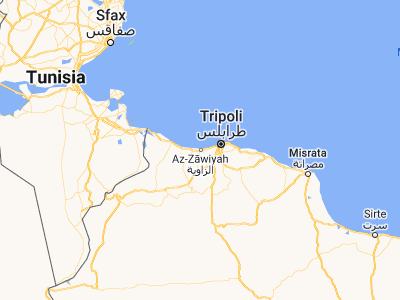 Map showing location of Zawiya (32.75222, 12.72778)