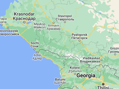 Map showing location of Zelenchukskaya (43.85804, 41.5894)