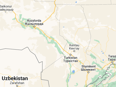 Map showing location of Zhangaqorghan (43.915, 67.24806)