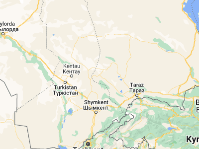 Map showing location of Zhangatas (43.56667, 69.75)