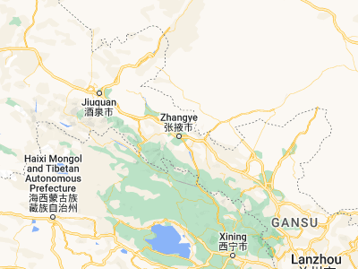 Map showing location of Zhangye (38.93417, 100.45167)