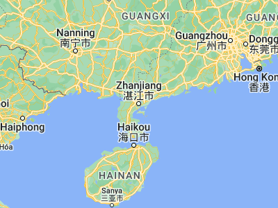 Map showing location of Zhanjiang (21.28145, 110.34271)