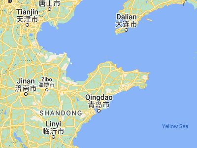 Map showing location of Zhaoyuan (37.35917, 120.39639)