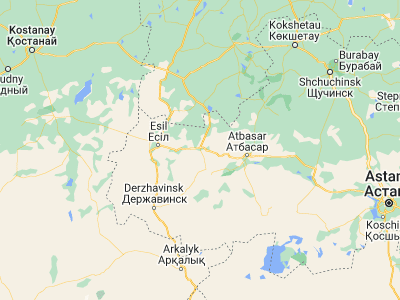 Map showing location of Zhaqsy (51.91058, 67.31665)