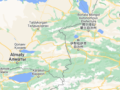 Map showing location of Zharkent (44.1666, 80.00655)