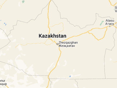 Map showing location of Zhezqazghan (47.78333, 67.76667)