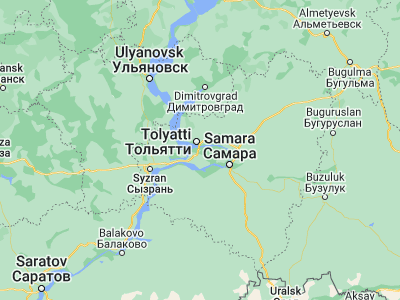 Map showing location of Zhigulevsk (53.39972, 49.49528)
