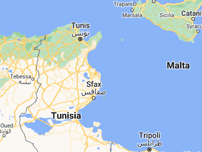 Map showing location of Zouila (35.50056, 11.06056)